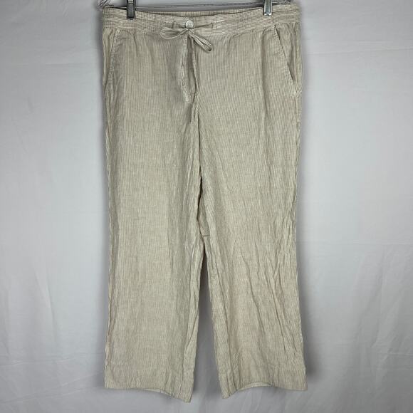 Preppy Classic Linen Cotton Beige Pinstriped Talbots Petite Heritage Pants 12P - Picture 1 of 11